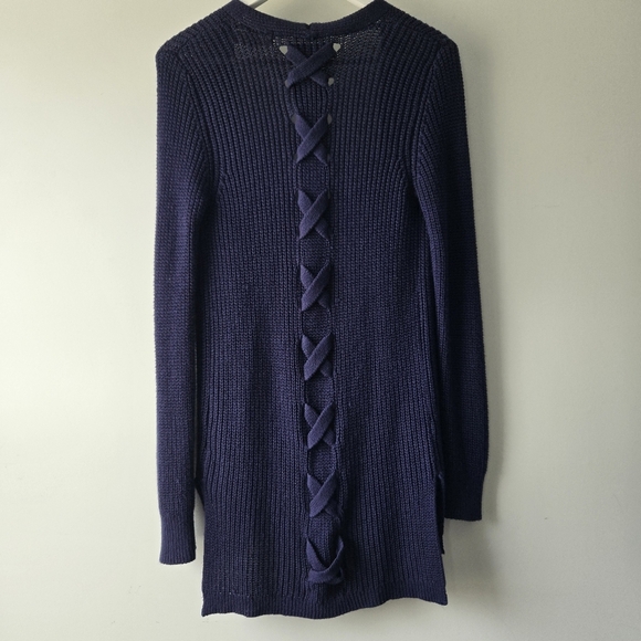Pinque Women's Navy Lace Back Open Front Cardigan Sweater Small - Picture 4 of 10